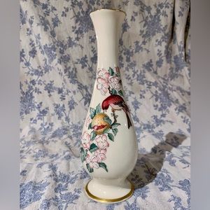 VTG Lenox Serenade 9” Bud Vase ft Birds and Flowering Fruit Tree Branch